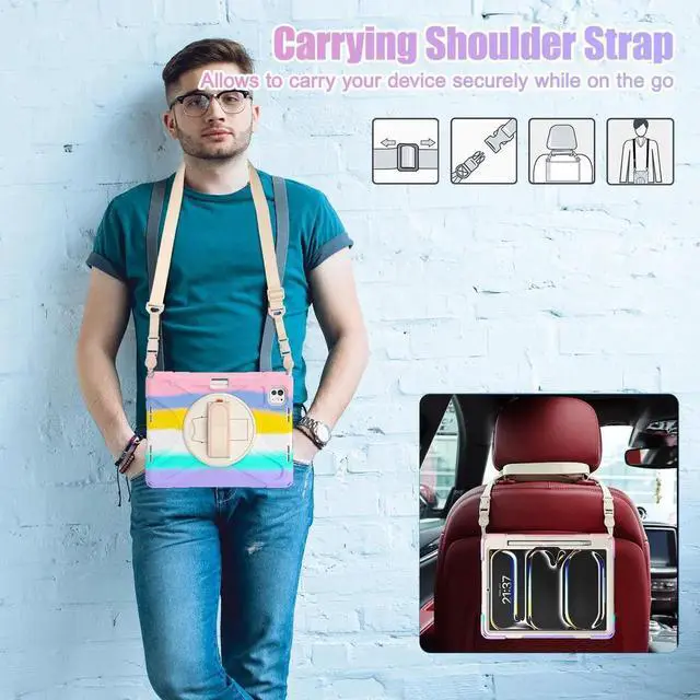 Alt view image 3 of 7 - BONAEVER Case for iPad Pro 11 Inch M5 M4 2025 2024 6th 5th Generation with Built-in Screen Protector, 360° Rotating Stand, Adjustable Shoulder Strap, Precise Cutouts, Pencil Holder Pink