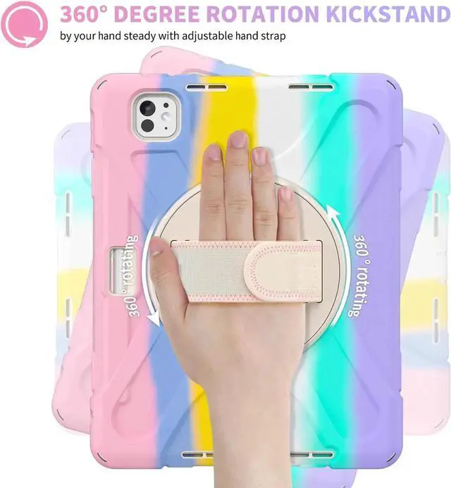 Alt view image 6 of 7 - BONAEVER Case for iPad Pro 11 Inch M5 M4 2025 2024 6th 5th Generation with Built-in Screen Protector, 360° Rotating Stand, Adjustable Shoulder Strap, Precise Cutouts, Pencil Holder Pink