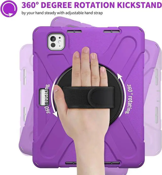 Alt view image 3 of 7 - BONAEVER Case for iPad Pro 11 Inch M5 M4 2025 2024 6th 5th Generation with Built-in Screen Protector, 360° Rotating Stand, Adjustable Shoulder Strap, Precise Cutouts, Pencil Holder Purple