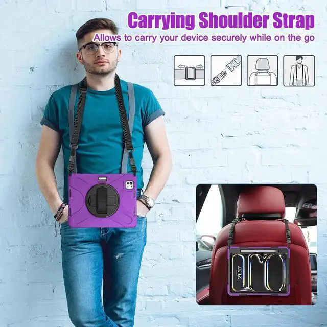 Alt view image 6 of 7 - BONAEVER Case for iPad Pro 11 Inch M5 M4 2025 2024 6th 5th Generation with Built-in Screen Protector, 360° Rotating Stand, Adjustable Shoulder Strap, Precise Cutouts, Pencil Holder Purple