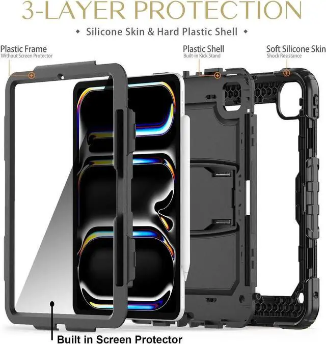 Alt view image 7 of 7 - BONAEVER Shockproof Case for iPad Pro 11 Inch 2024 M5 M4 2025 2024 6th 5th Generation Protective Cover with Screen Protector, Built-in Stand