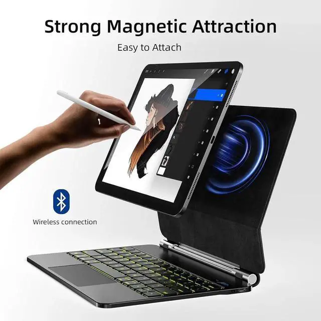 Alt view image 3 of 7 - BONAEVER Case with Keyboard for iPad Pro 11 inch M5 2025 M4 2024, Magic Keyboard Case, Magnetic Attach, Multi-Gesture Trackpad, 7-Color Backlight, Auto Sleep/Awake