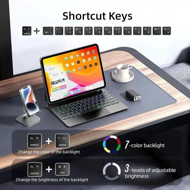 Alt view image 4 of 7 - BONAEVER Case with Keyboard for iPad Pro 11 inch M5 2025 M4 2024, Magic Keyboard Case, Magnetic Attach, Multi-Gesture Trackpad, 7-Color Backlight, Auto Sleep/Awake