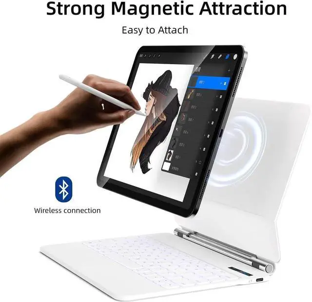 Alt view image 5 of 7 - BONAEVER Case with Keyboard for iPad Pro 11 inch M5 2025 M4 2024, Magic Keyboard Case, Magnetic Attach, Multi-Gesture Trackpad, 7-Color Backlight, Auto Sleep/Awake White