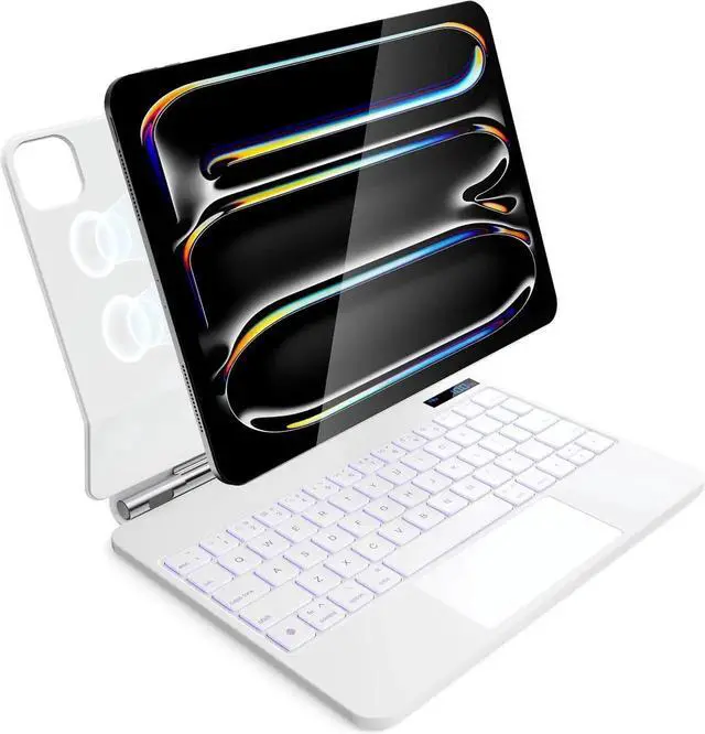 Main image of BONAEVER Case with Keyboard for iPad Pro 11 inch M5 2025 M4 2024, Magic Keyboard Case, Magnetic Attach, Multi-Gesture Trackpad, 7-Color Backlight, Auto Sleep/Awake White