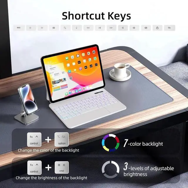 Alt view image 3 of 7 - BONAEVER Case with Keyboard for iPad Pro 11 inch M5 2025 M4 2024, Magic Keyboard Case, Magnetic Attach, Multi-Gesture Trackpad, 7-Color Backlight, Auto Sleep/Awake White