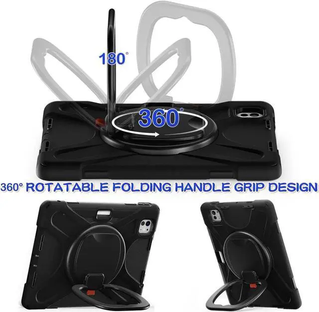 Alt view image 3 of 7 - BONAEVER Cover Case for iPad Pro 11 Inch M5 M4 2024 6th 5th Generation A2836/A2837/A3006 with Built-in Screen Protector, 360° Rotating Stand, Adjustable Shoulder Strap, Hand Shoulder, Pencil Holder