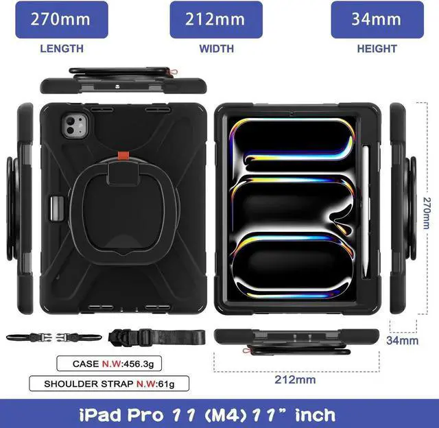 Alt view image 7 of 7 - BONAEVER Cover Case for iPad Pro 11 Inch M5 M4 2024 6th 5th Generation A2836/A2837/A3006 with Built-in Screen Protector, 360° Rotating Stand, Adjustable Shoulder Strap, Hand Shoulder, Pencil Holder