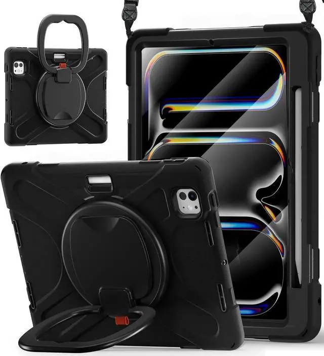 Main image of BONAEVER Cover Case for iPad Pro 11 Inch M5 M4 2024 6th 5th Generation A2836/A2837/A3006 with Built-in Screen Protector, 360° Rotating Stand, Adjustable Shoulder Strap, Hand Shoulder, Pencil Holder