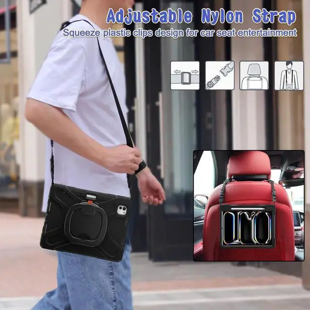 Alt view image 4 of 7 - BONAEVER Cover Case for iPad Pro 11 Inch M5 M4 2024 6th 5th Generation A2836/A2837/A3006 with Built-in Screen Protector, 360° Rotating Stand, Adjustable Shoulder Strap, Hand Shoulder, Pencil Holder