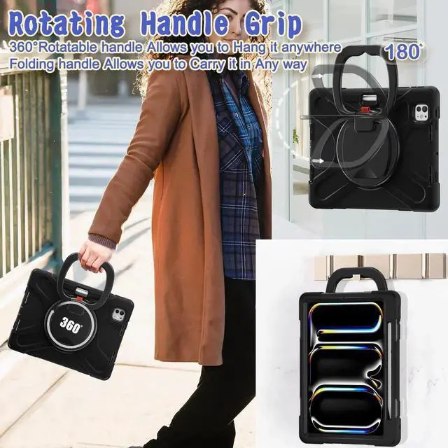 Alt view image 5 of 7 - BONAEVER Cover Case for iPad Pro 11 Inch M5 M4 2024 6th 5th Generation A2836/A2837/A3006 with Built-in Screen Protector, 360° Rotating Stand, Adjustable Shoulder Strap, Hand Shoulder, Pencil Holder