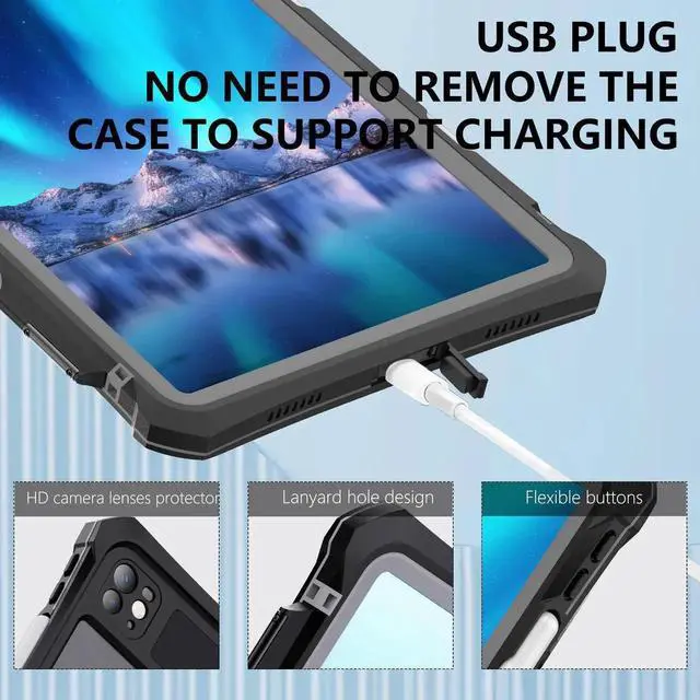 Alt view image 7 of 7 - Waterproof Case for iPad Pro 11 Inch M5 M4 2025 2024 6th 5th Generation, Full-Body Heavy Duty Shockproof Protective Cover with Kickstand Built-in Screen Protector Pencil Holder Shoulder Strap