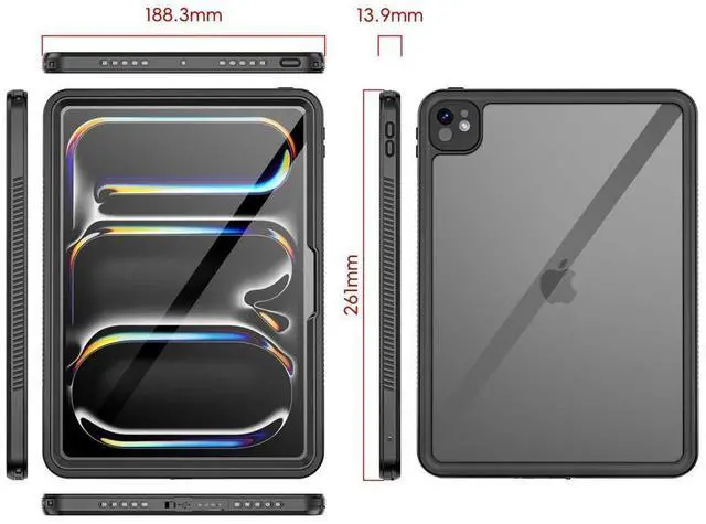 Alt view image 7 of 7 - BONAEVER IP68 Waterproof Case for iPad Pro 11 Inch M5 M4 2025 2024 6th 5th Generation with Built-in Screen Protector, Full Body Shockproof Protection Cover with Lanyard