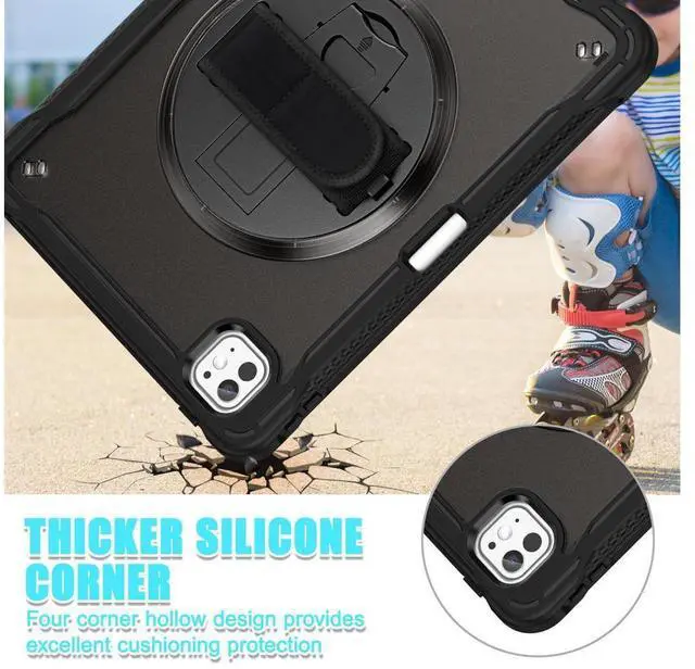 Alt view image 2 of 7 - BONAEVER Case for iPad Pro 11 Inch M5 2025 M4 2024 6th 5th Gen Heavy Duty Rugged Shockproof Cover with 360° Rotating Hand Strap Foldable Stand & Shoulder Strap, Pencil Holder