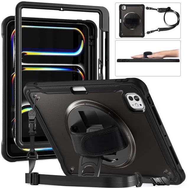 Main image of BONAEVER Case for iPad Pro 11 Inch M5 2025 M4 2024 6th 5th Gen Heavy Duty Rugged Shockproof Cover with 360° Rotating Hand Strap Foldable Stand & Shoulder Strap, Pencil Holder