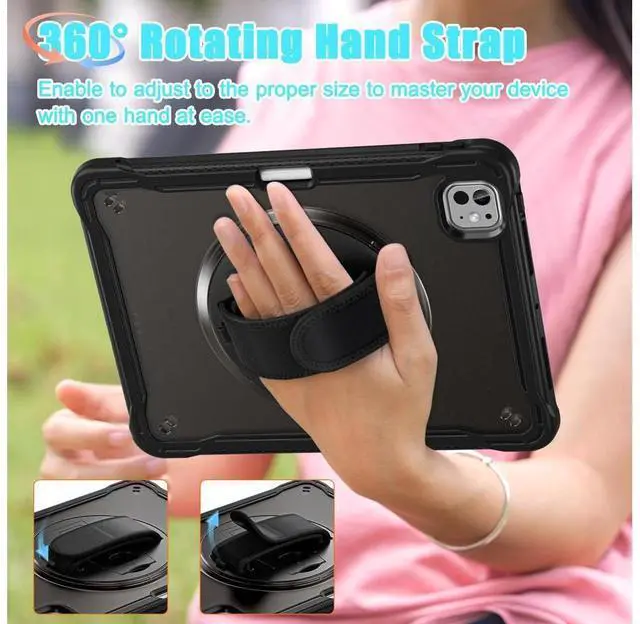 Alt view image 4 of 7 - BONAEVER Case for iPad Pro 11 Inch M5 2025 M4 2024 6th 5th Gen Heavy Duty Rugged Shockproof Cover with 360° Rotating Hand Strap Foldable Stand & Shoulder Strap, Pencil Holder