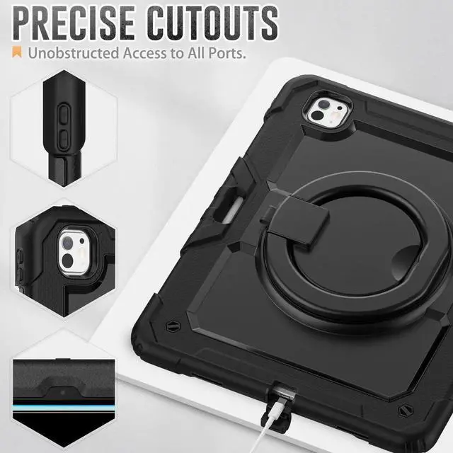 Alt view image 7 of 7 - BONAEVER Case for iPad Pro 13 Inch M5 M4 2025 2024 with Built-in Screen Protector, 360° Rotating Stand, Pencil Holder, Adjustable Shoulder Strap, Pencil Holder