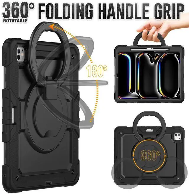 Alt view image 4 of 7 - BONAEVER Case for iPad Pro 13 Inch M5 M4 2025 2024 with Built-in Screen Protector, 360° Rotating Stand, Pencil Holder, Adjustable Shoulder Strap, Pencil Holder