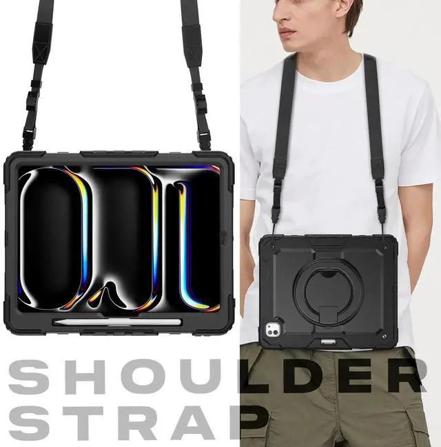 Alt view image 6 of 7 - BONAEVER Case for iPad Pro 13 Inch M5 M4 2025 2024 with Built-in Screen Protector, 360° Rotating Stand, Pencil Holder, Adjustable Shoulder Strap, Pencil Holder