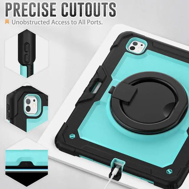 Alt view image 6 of 7 - BONAEVER Case for iPad Pro 13 Inch M5 M4 2025 2024 with Built-in Screen Protector, 360° Rotating Stand, Pencil Holder, Adjustable Shoulder Strap, Pencil Holder Light Blue