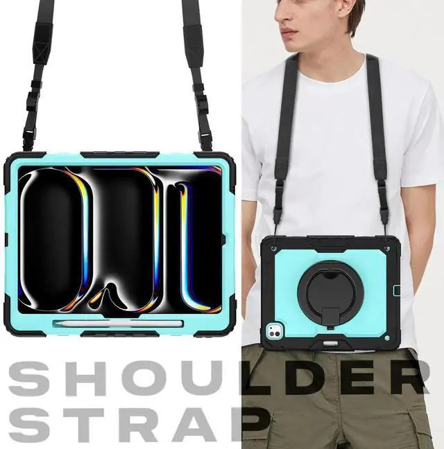 Alt view image 5 of 7 - BONAEVER Case for iPad Pro 13 Inch M5 M4 2025 2024 with Built-in Screen Protector, 360° Rotating Stand, Pencil Holder, Adjustable Shoulder Strap, Pencil Holder Light Blue