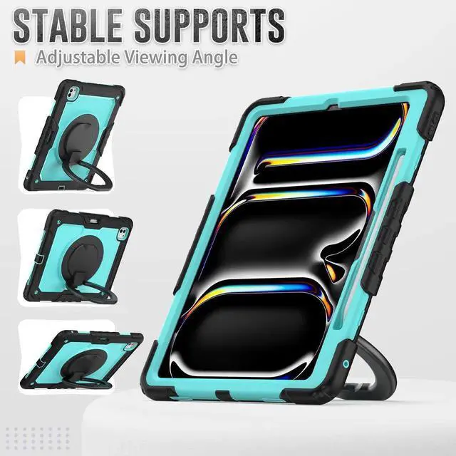 Alt view image 2 of 7 - BONAEVER Case for iPad Pro 13 Inch M5 M4 2025 2024 with Built-in Screen Protector, 360° Rotating Stand, Pencil Holder, Adjustable Shoulder Strap, Pencil Holder Light Blue