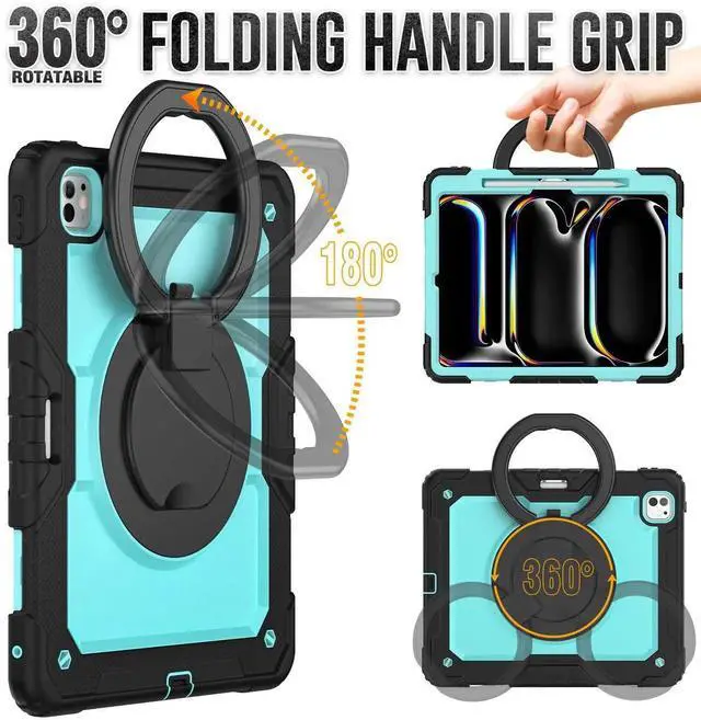 Alt view image 7 of 7 - BONAEVER Case for iPad Pro 13 Inch M5 M4 2025 2024 with Built-in Screen Protector, 360° Rotating Stand, Pencil Holder, Adjustable Shoulder Strap, Pencil Holder Light Blue