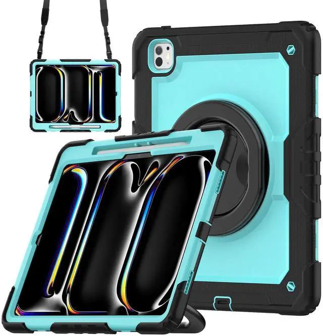 Main image of BONAEVER Case for iPad Pro 13 Inch M5 M4 2025 2024 with Built-in Screen Protector, 360° Rotating Stand, Pencil Holder, Adjustable Shoulder Strap, Pencil Holder Light Blue