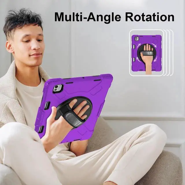 Alt view image 5 of 7 - BONAEVER Case for iPad Pro 13 Inch M5 2025 M4 2024 with Built-in Screen Protector, 360° Rotating Stand, Adjustable Shoulder Strap, Precise Cutouts, Pencil Holder Purple