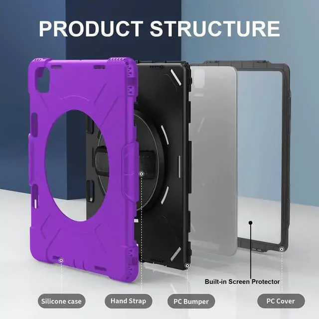 Alt view image 7 of 7 - BONAEVER Case for iPad Pro 13 Inch M5 2025 M4 2024 with Built-in Screen Protector, 360° Rotating Stand, Adjustable Shoulder Strap, Precise Cutouts, Pencil Holder Purple