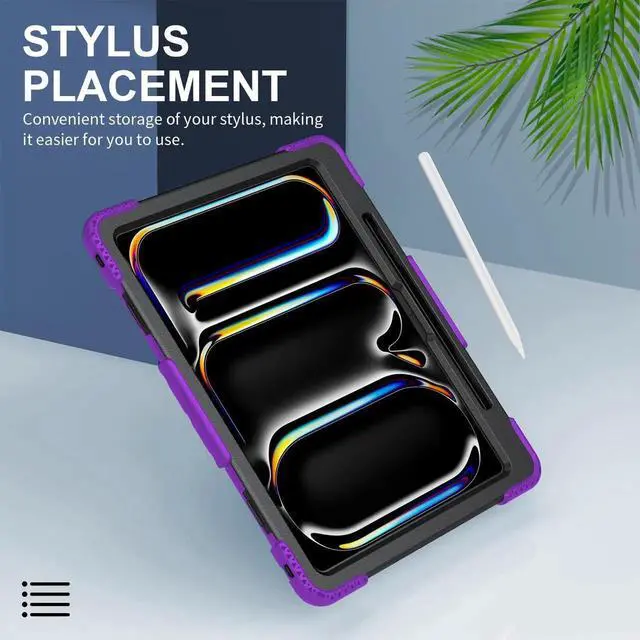 Alt view image 4 of 7 - BONAEVER Case for iPad Pro 13 Inch M5 2025 M4 2024 with Built-in Screen Protector, 360° Rotating Stand, Adjustable Shoulder Strap, Precise Cutouts, Pencil Holder Purple