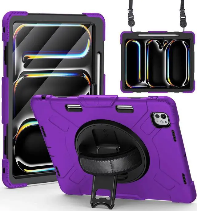 Main image of BONAEVER Case for iPad Pro 13 Inch M5 2025 M4 2024 with Built-in Screen Protector, 360° Rotating Stand, Adjustable Shoulder Strap, Precise Cutouts, Pencil Holder Purple
