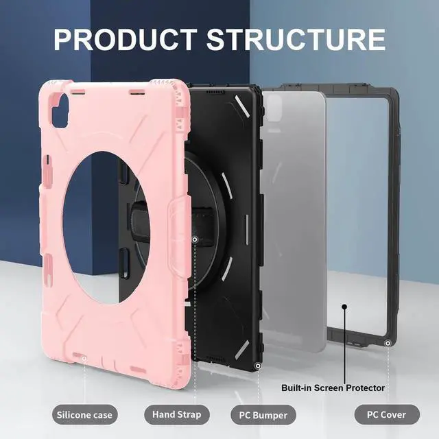 Alt view image 7 of 7 - BONAEVER Case for iPad Pro 13 Inch M5 2025 M4 2024 with Built-in Screen Protector, 360° Rotating Stand, Adjustable Shoulder Strap, Precise Cutouts, Pencil Holder Rose Gold