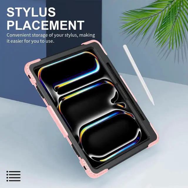 Alt view image 6 of 7 - BONAEVER Case for iPad Pro 13 Inch M5 2025 M4 2024 with Built-in Screen Protector, 360° Rotating Stand, Adjustable Shoulder Strap, Precise Cutouts, Pencil Holder Rose Gold