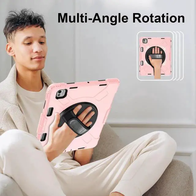 Alt view image 4 of 7 - BONAEVER Case for iPad Pro 13 Inch M5 2025 M4 2024 with Built-in Screen Protector, 360° Rotating Stand, Adjustable Shoulder Strap, Precise Cutouts, Pencil Holder Rose Gold