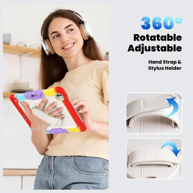 Alt view image 5 of 7 - BONAEVER Case for iPad Pro 13 Inch M5 2025 M4 2024 with Built-in Screen Protector, 360° Rotating Stand, Adjustable Shoulder Strap, Pencil Holder Rainbow Red