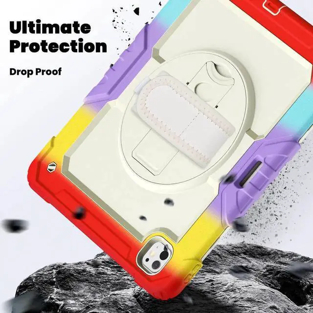 Alt view image 3 of 7 - BONAEVER Case for iPad Pro 13 Inch M5 2025 M4 2024 with Built-in Screen Protector, 360° Rotating Stand, Adjustable Shoulder Strap, Pencil Holder Rainbow Red