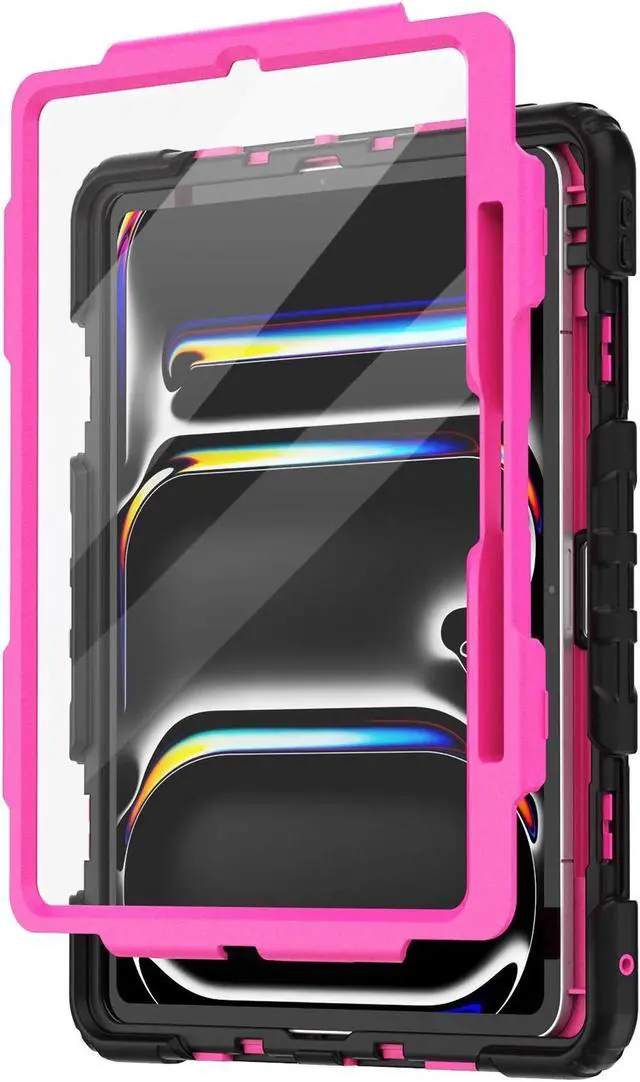 Alt view image 7 of 7 - BONAEVER Case for iPad Pro 13 Inch M5 2025 M4 2024 with Built-in Screen Protector, 360° Rotating Stand, Adjustable Shoulder Strap, Pencil Holder Rose Red