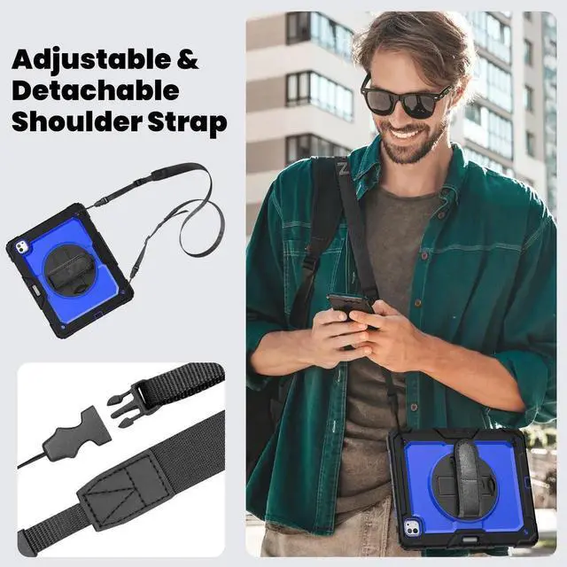 Alt view image 6 of 7 - BONAEVER Case for iPad Pro 13 Inch M5 2025 M4 2024 with Built-in Screen Protector, 360° Rotating Stand, Adjustable Shoulder Strap, Pencil Holder Blue