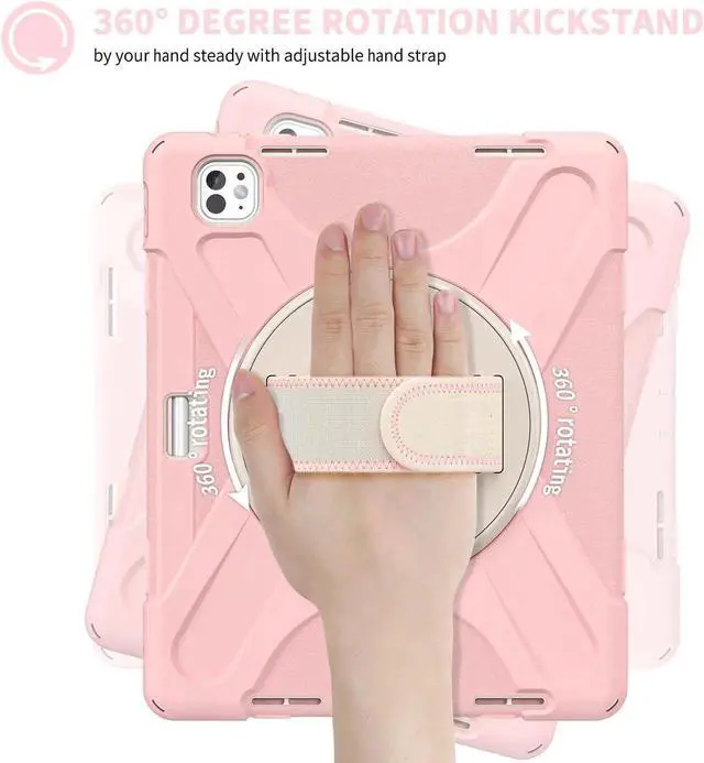 Alt view image 5 of 7 - BONAEVER Case for iPad Pro 13 Inch M5 2025 / M4 2024 with Built-in Screen Protector, 360° Rotating Stand, Adjustable Shoulder Strap, Stylus Pen, Pencil Holder Pink