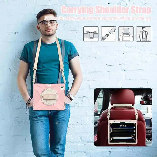 Alt view image 6 of 7 - BONAEVER Case for iPad Pro 13 Inch M5 2025 / M4 2024 with Built-in Screen Protector, 360° Rotating Stand, Adjustable Shoulder Strap, Stylus Pen, Pencil Holder Pink