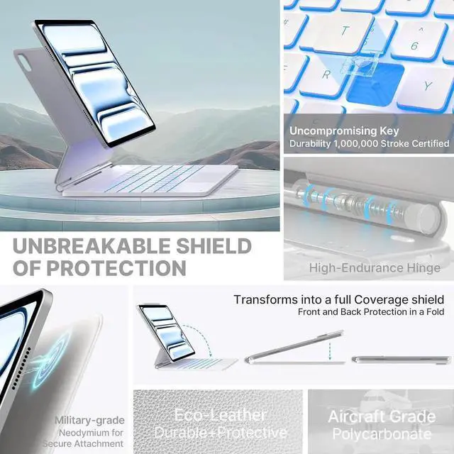 Alt view image 3 of 7 - BONAEVER Magic Wireless Keyboard Case for iPad Pro 13 inch M5 2025 M4 2024, Magic Keyboard with 11 Colors Backlight, Pencil Holder,Multi-Touch Trackpad, Easy-Set Magnetic Stand White