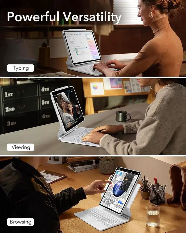 Alt view image 7 of 7 - BONAEVER Magic Wireless Keyboard Case for iPad Pro 13 inch M5 2025 M4 2024, Magic Keyboard with 11 Colors Backlight, Pencil Holder,Multi-Touch Trackpad, Easy-Set Magnetic Stand White