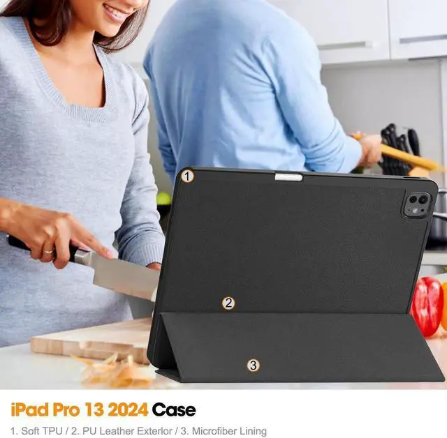 Alt view image 3 of 7 - BONAEVER Case for iPad Pro 13 Inch M5 M4 2025 2024, Slim Smart Stand Cover Protective Cover with Pencil Holder, Stand, Universal Stylus Pen,Support Apple Pencil Charging + Auto Wake/Sleep