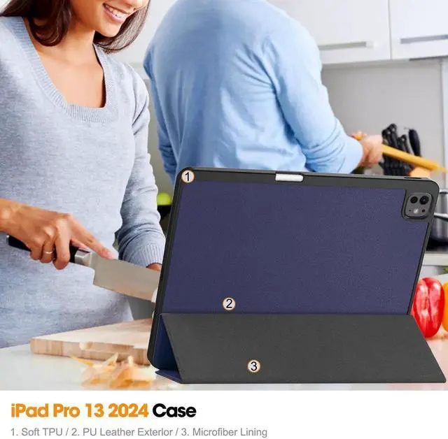 Alt view image 5 of 7 - BONAEVER Case for iPad Pro 13 Inch M5 M4 2025 2024, Slim Smart Stand Cover Protective Cover with Pencil Holder, Stand, Universal Stylus Pen,Support Apple Pencil Charging + Auto Wake/Sleep Blue