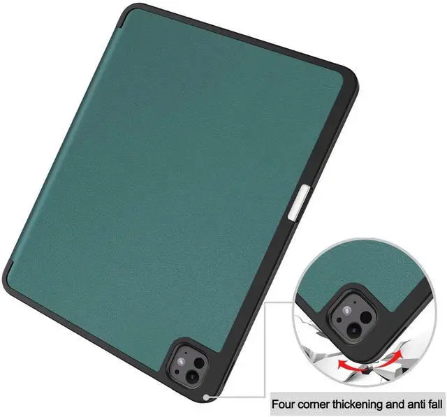Alt view image 6 of 7 - BONAEVER Case for iPad Pro 13 Inch M5 M4 2025 2024, Slim Smart Stand Cover Protective Cover with Pencil Holder, Stand, Universal Stylus Pen,Support Apple Pencil Charging + Auto Wake/Sleep Dark Green