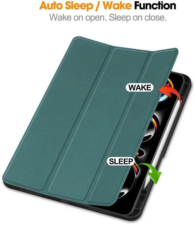 Alt view image 3 of 7 - BONAEVER Case for iPad Pro 13 Inch M5 M4 2025 2024, Slim Smart Stand Cover Protective Cover with Pencil Holder, Stand, Universal Stylus Pen,Support Apple Pencil Charging + Auto Wake/Sleep Dark Green