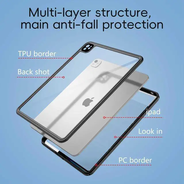 Alt view image 3 of 7 - BONAEVER IP68 Waterproof Case for iPad Pro 13 inch M5 2025 M4 2024,Built-in Screen Protector, Full Body Shockproof Protection Cover with Strap Protective Cover with Lanyard