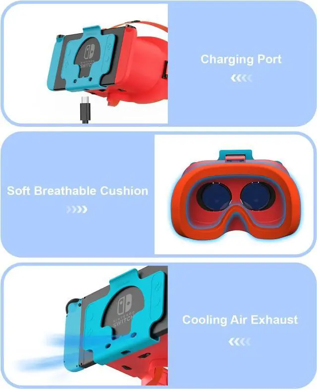 Alt view image 5 of 6 - BONAEVER VR Headset for Nintendo Switch / Switch OLED Model/Nintendo Switch 3D VR (Virtual Reality) Glasses Switch VR Labo Goggles Headset for Nintendo Switch Red