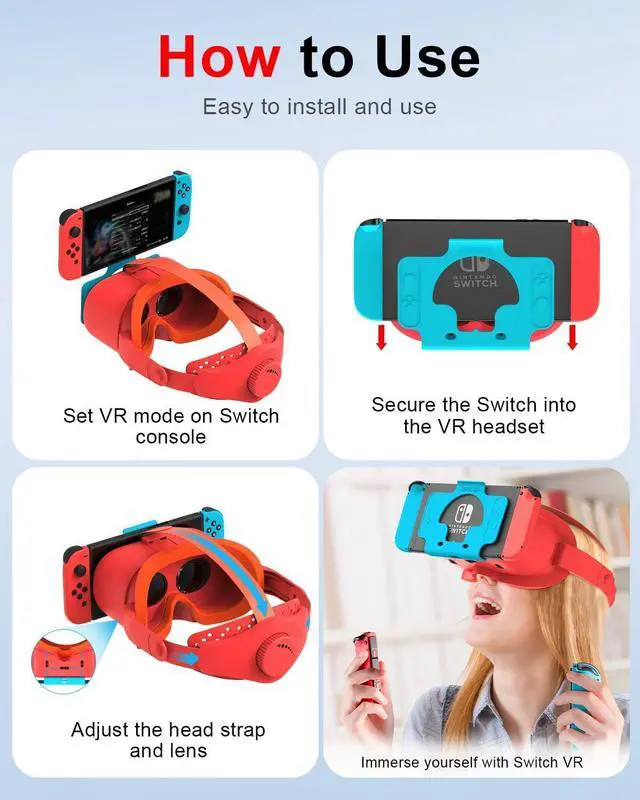 Alt view image 4 of 6 - BONAEVER VR Headset for Nintendo Switch / Switch OLED Model/Nintendo Switch 3D VR (Virtual Reality) Glasses Switch VR Labo Goggles Headset for Nintendo Switch Red